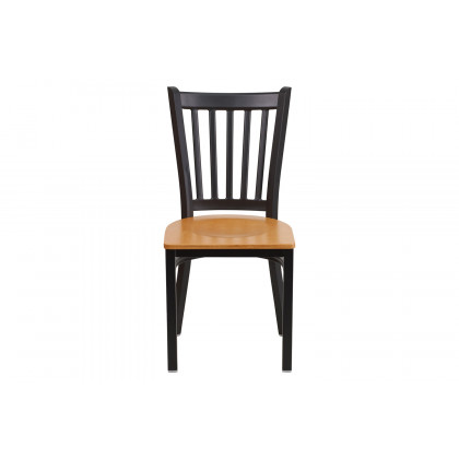 BLNK HERCULES Series Black Metal Vertical Back Restaurant Chair with Wood Seat - Natural