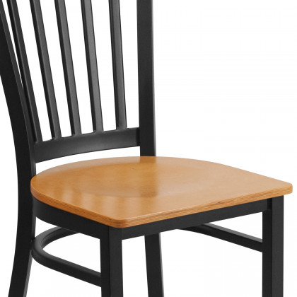 BLNK HERCULES Series Black Metal Vertical Back Restaurant Chair with Wood Seat - Natural