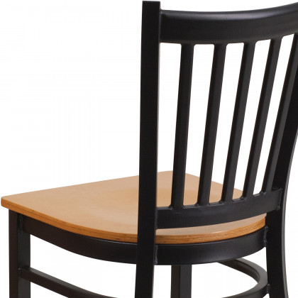BLNK HERCULES Series Black Metal Vertical Back Restaurant Chair with Wood Seat - Natural