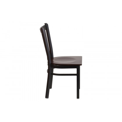 BLNK HERCULES Series Black Metal Vertical Back Restaurant Chair with Wood Seat - Walnut