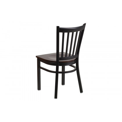 BLNK HERCULES Series Black Metal Vertical Back Restaurant Chair with Wood Seat - Walnut