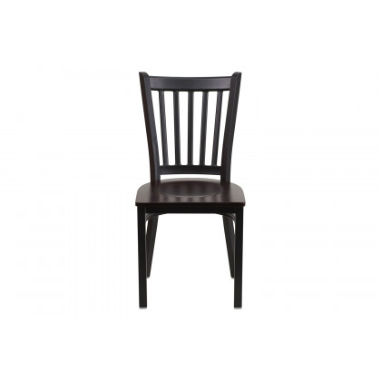 BLNK HERCULES Series Black Metal Vertical Back Restaurant Chair with Wood Seat - Walnut
