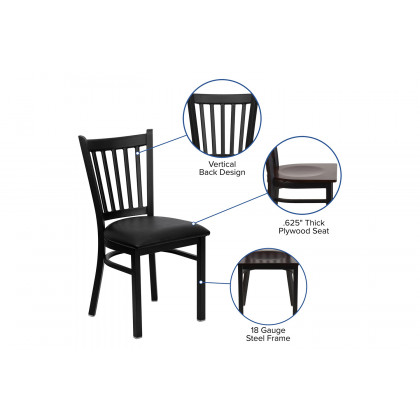 BLNK HERCULES Series Black Metal Vertical Back Restaurant Chair with Wood Seat - Walnut