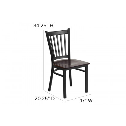 BLNK HERCULES Series Black Metal Vertical Back Restaurant Chair with Wood Seat - Walnut