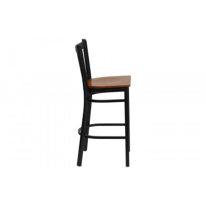 BLNK HERCULES Series Black Metal Vertical Back Restaurant Bar Stool with Wood Seat - Cherry