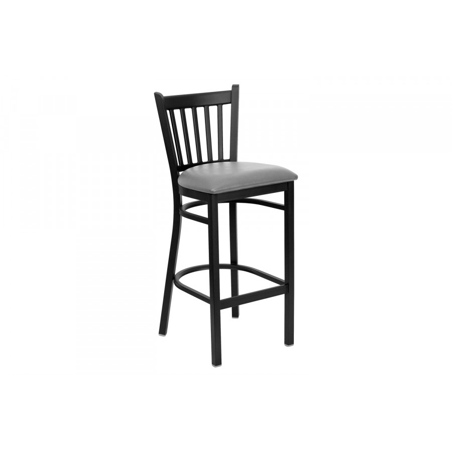 BLNK - HERCULES Series Black Metal Vertical Back Restaurant Bar Stool with Custom Upholstered Seat
