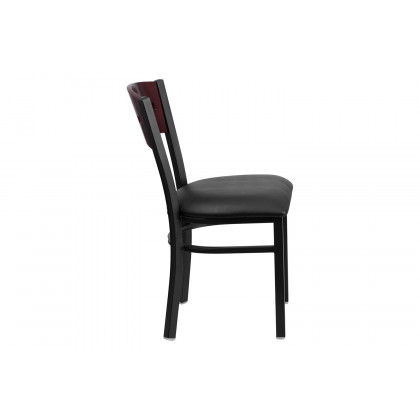 BLNK HERCULES Series Black Metal 4 Square Back Restaurant Chair with Mahogany Wood Back and Vinyl Seat - Black