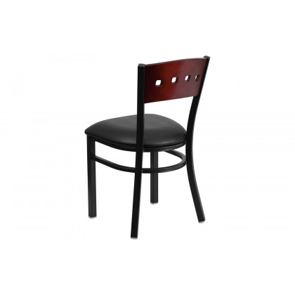 BLNK HERCULES Series Black Metal 4 Square Back Restaurant Chair with Mahogany Wood Back and Vinyl Seat - Black