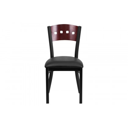 BLNK HERCULES Series Black Metal 4 Square Back Restaurant Chair with Mahogany Wood Back and Vinyl Seat - Black