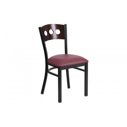 BLNK - HERCULES Series Black Metal 3 Circle Back Restaurant Chair with Walnut Wood Back and Vinyl Seat