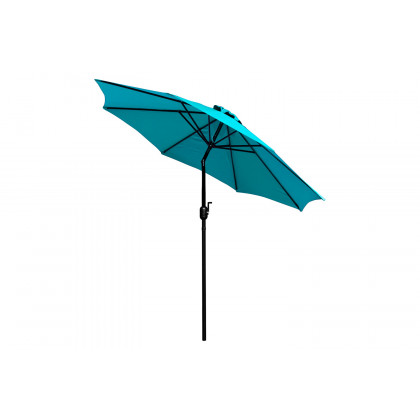 BLNK Lark Outdoor Patio Table Set with 4 Synthetic Teak Stackable Chairs, Square Table, Umbrella and Base - Teal