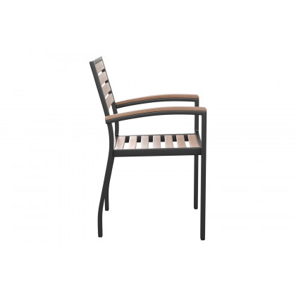 BLNK Lark Outdoor Patio Table Set with 4 Synthetic Teak Stackable Chairs, Square Table, Umbrella and Base - Teal