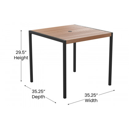 BLNK Lark Outdoor Patio Table Set with 4 Synthetic Teak Stackable Chairs, Square Table, Umbrella and Base - Teal