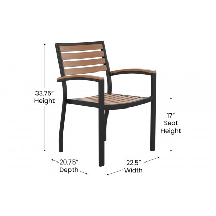 BLNK Lark Outdoor Patio Table Set with 4 Synthetic Teak Stackable Chairs, Square Table, Umbrella and Base - Teal
