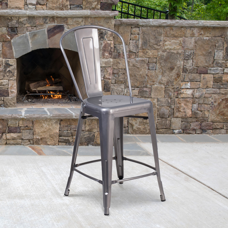 BLNK - Lincoln Clear Coated Indoor Counter Height Stool with Back