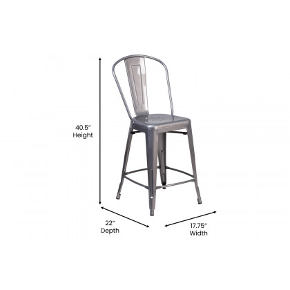 BLNK - Lincoln Clear Coated Indoor Counter Height Stool with Back