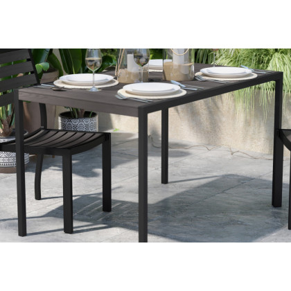 BLNK - Rectangular Outdoor Steel Framed Dining Table with Synthetic Poly Slats and Umbrella Hole