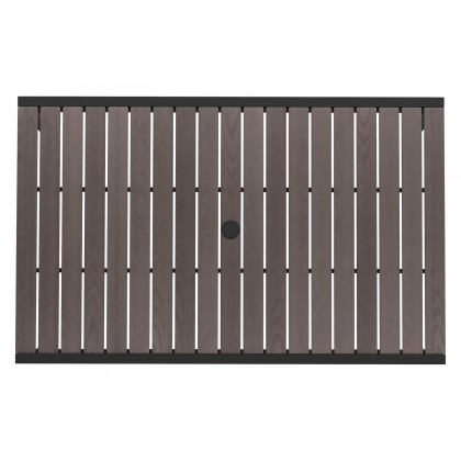 BLNK Rectangular Outdoor Steel Framed Dining Table with Synthetic Poly Slats and Umbrella Hole - Gray Wash Teak