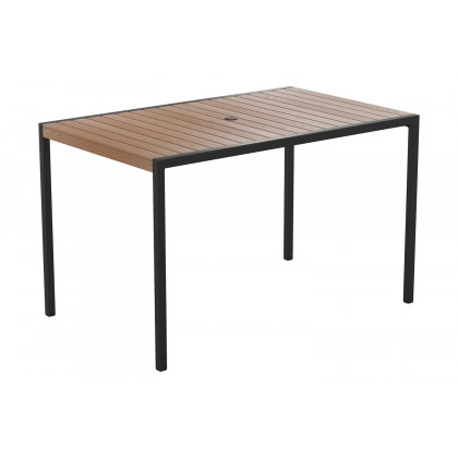 BLNK Lark Outdoor Patio Table Set with 30" x 48" Synthetic Teak Patio Table, Umbrella and Base - Navy
