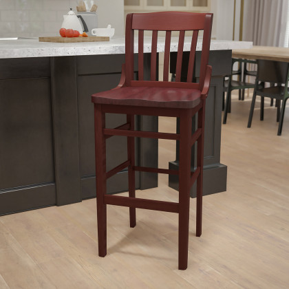 BLNK - HERCULES Series Wood School House Back Restaurant Bar Stool