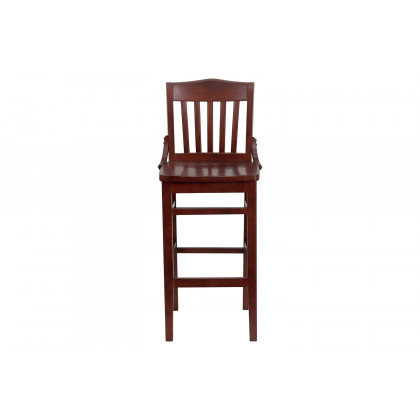 BLNK HERCULES Series Wood School House Back Restaurant Bar Stool - Mahogany
