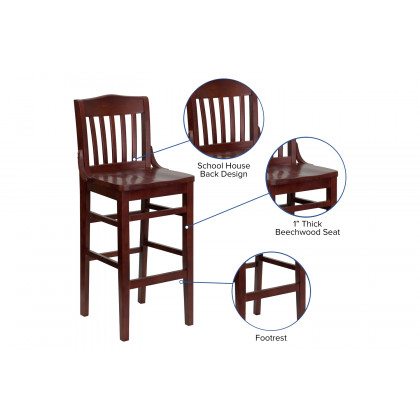 BLNK HERCULES Series Wood School House Back Restaurant Bar Stool - Mahogany