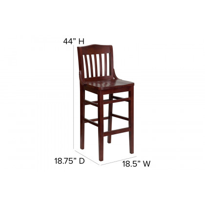 BLNK HERCULES Series Wood School House Back Restaurant Bar Stool - Mahogany