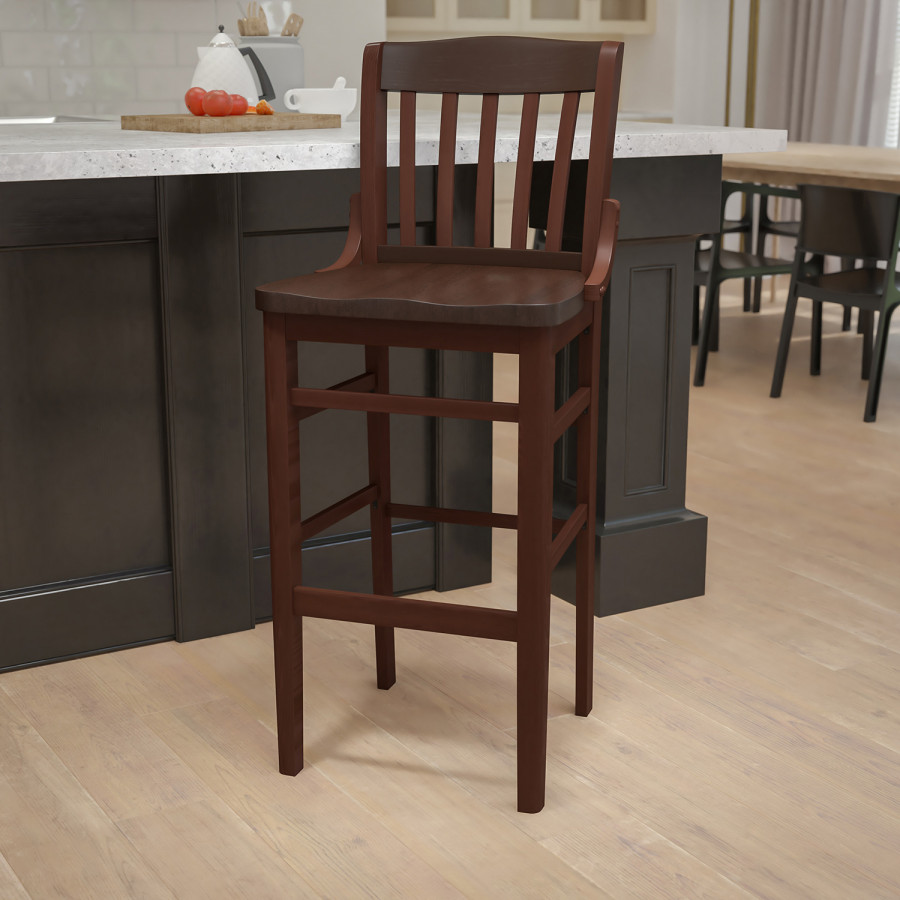 BLNK - HERCULES Series Wood School House Back Restaurant Bar Stool