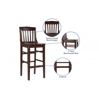 BLNK HERCULES Series Wood School House Back Restaurant Bar Stool - Walnut