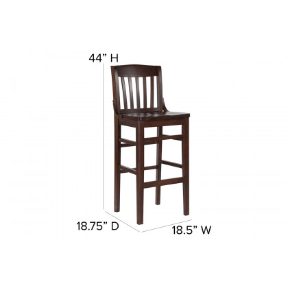 BLNK HERCULES Series Wood School House Back Restaurant Bar Stool - Walnut