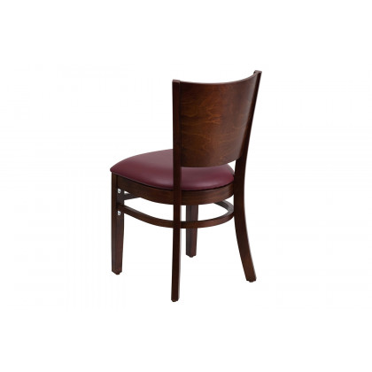 BLNK Lacey Series Walnut Wood Solid Back Restaurant Chair with Vinyl Seat - Burgundy