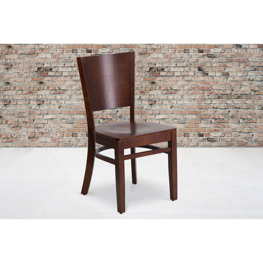 BLNK Lacey Series Wood Solid Back Restaurant Chair - Walnut