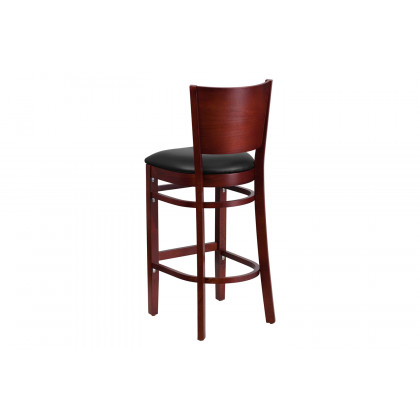 BLNK Lacey Series Mahogany Wood Solid Back Restaurant Bar Stool with Vinyl Seat - Black