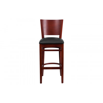 BLNK Lacey Series Mahogany Wood Solid Back Restaurant Bar Stool with Vinyl Seat - Black
