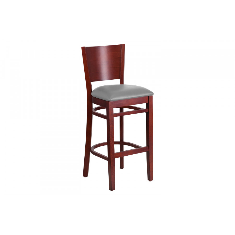 BLNK - Lacey Series Wood Solid Back Restaurant Bar Stool with Custom Upholstered Seat