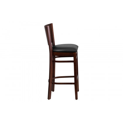BLNK - Lacey Series Walnut Wood Solid Back Restaurant Bar Stool with Vinyl Seat