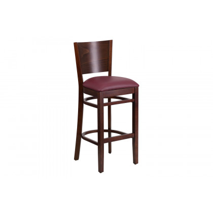 BLNK - Lacey Series Walnut Wood Solid Back Restaurant Bar Stool with Vinyl Seat