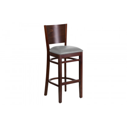 BLNK - Lacey Series Wood Solid Back Restaurant Bar Stool with Custom Upholstered Seat