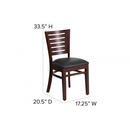 BLNK Darby Series Walnut Wood Slat Back Restaurant Chair with Vinyl Seat - Black
