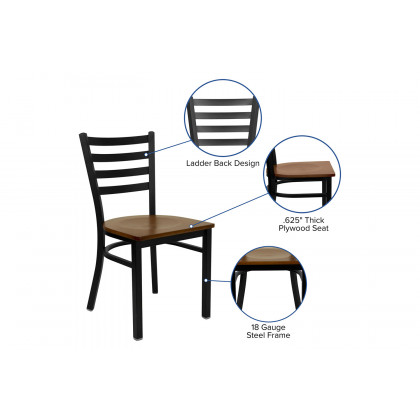 BLNK HERCULES Series Black Metal Ladder Back Restaurant Chair with Wood Seat - Cherry