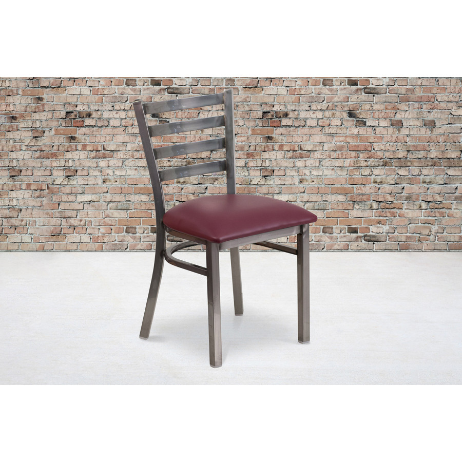 BLNK HERCULES Series Clear Coated Metal Ladder Back Restaurant Chair with Vinyl Seat - Burgundy