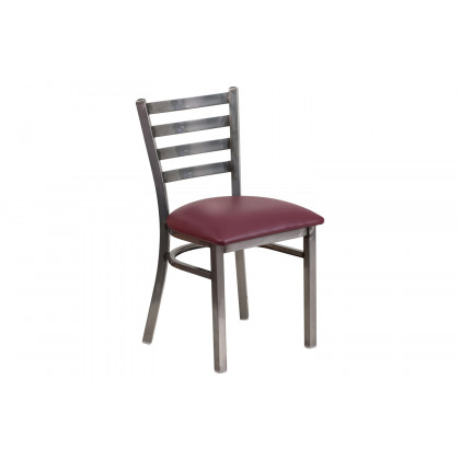 BLNK HERCULES Series Clear Coated Metal Ladder Back Restaurant Chair with Vinyl Seat - Burgundy