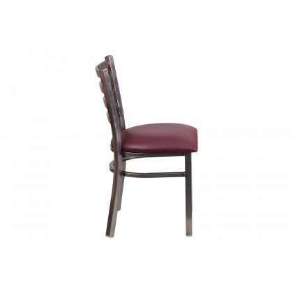 BLNK HERCULES Series Clear Coated Metal Ladder Back Restaurant Chair with Vinyl Seat - Burgundy