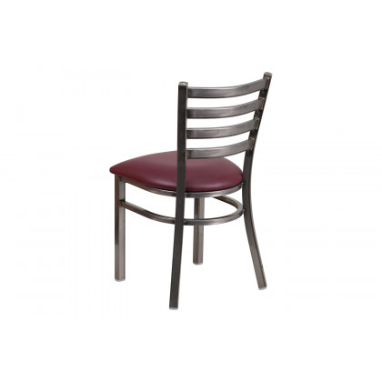 BLNK HERCULES Series Clear Coated Metal Ladder Back Restaurant Chair with Vinyl Seat - Burgundy