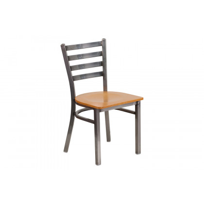 BLNK HERCULES Series Clear Coated Metal Ladder Back Restaurant Chair with Wood Seat - Natural
