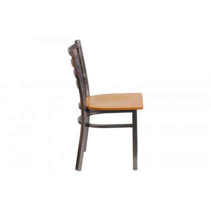 BLNK HERCULES Series Clear Coated Metal Ladder Back Restaurant Chair with Wood Seat - Natural