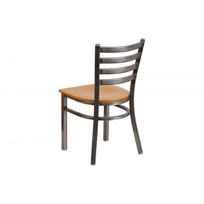 BLNK HERCULES Series Clear Coated Metal Ladder Back Restaurant Chair with Wood Seat - Natural
