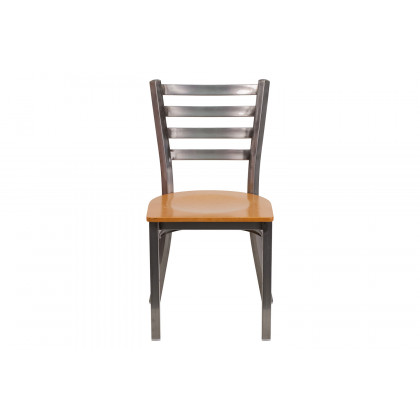 BLNK HERCULES Series Clear Coated Metal Ladder Back Restaurant Chair with Wood Seat - Natural