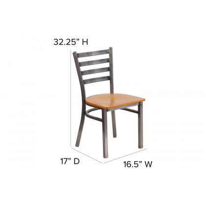 BLNK HERCULES Series Clear Coated Metal Ladder Back Restaurant Chair with Wood Seat - Natural