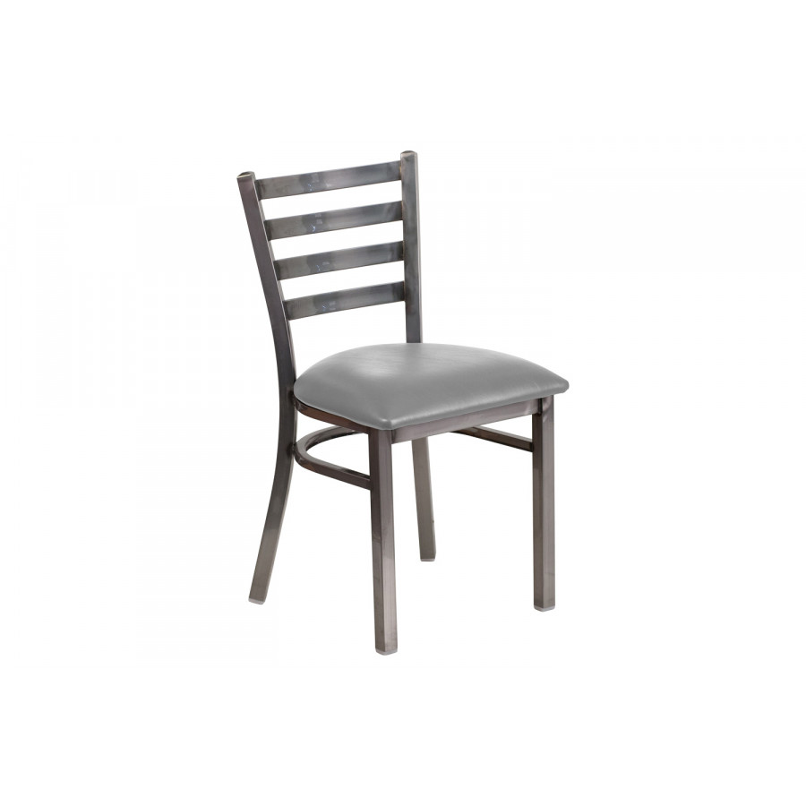 BLNK - HERCULES Series Clear Coated Metal Ladder Back Restaurant Chair with Custom Upholstered Seat